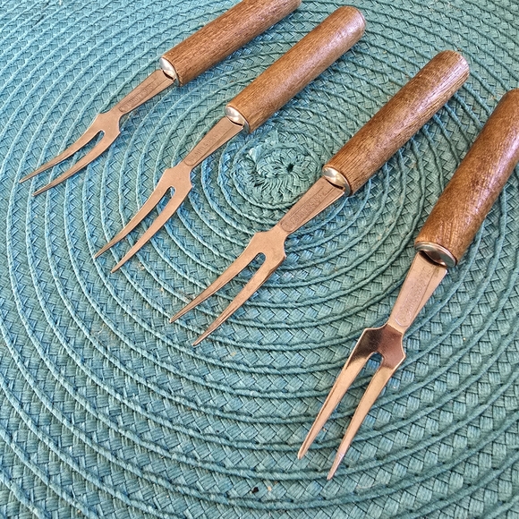 Mid Century Cocktail Forks Wooden Mini Forks set of 4 - Picture 4 of 7